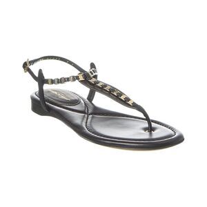 Ferragamo Tahiti Leather Sandals Black w Gold Logos New in Box Perfect Size 6